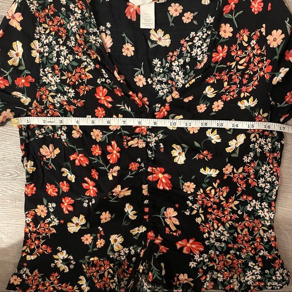 H&M black multicolour floral drawstring blouse Size 10 - Picture 7 of 11